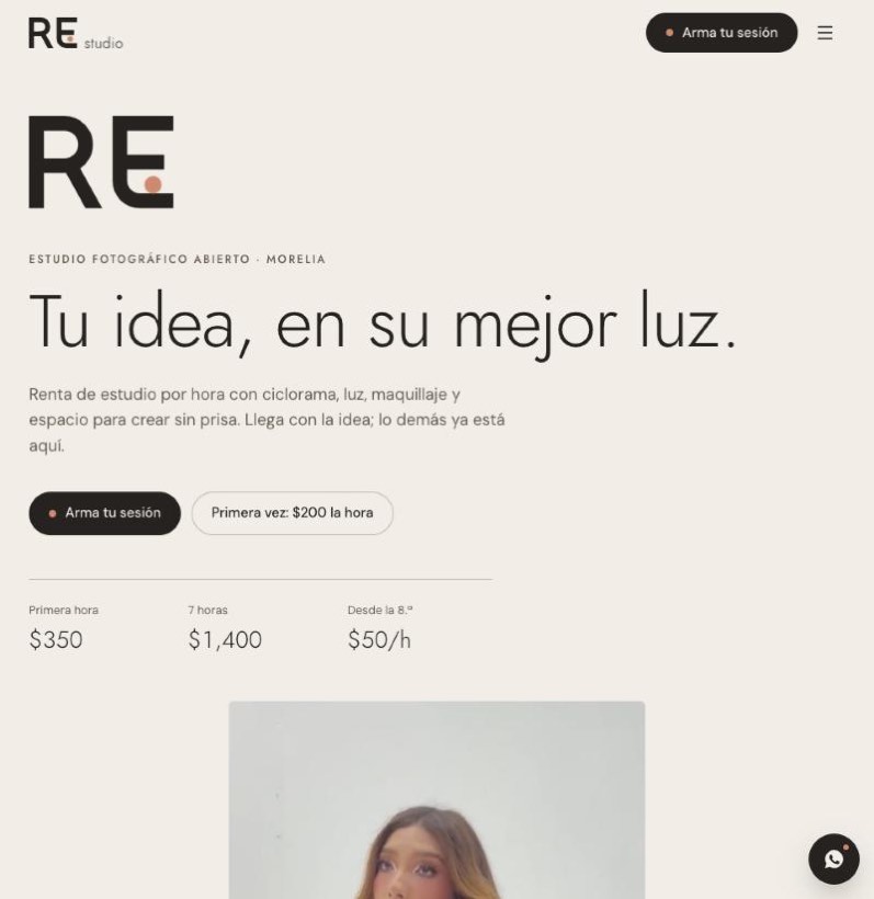 Sitio web de RE Studio, estudio fotográfico en Morelia